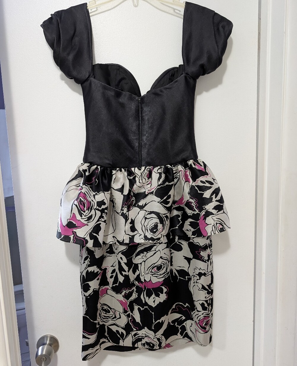 Dior Black, White & Pink Floral Peplum Mini Dress